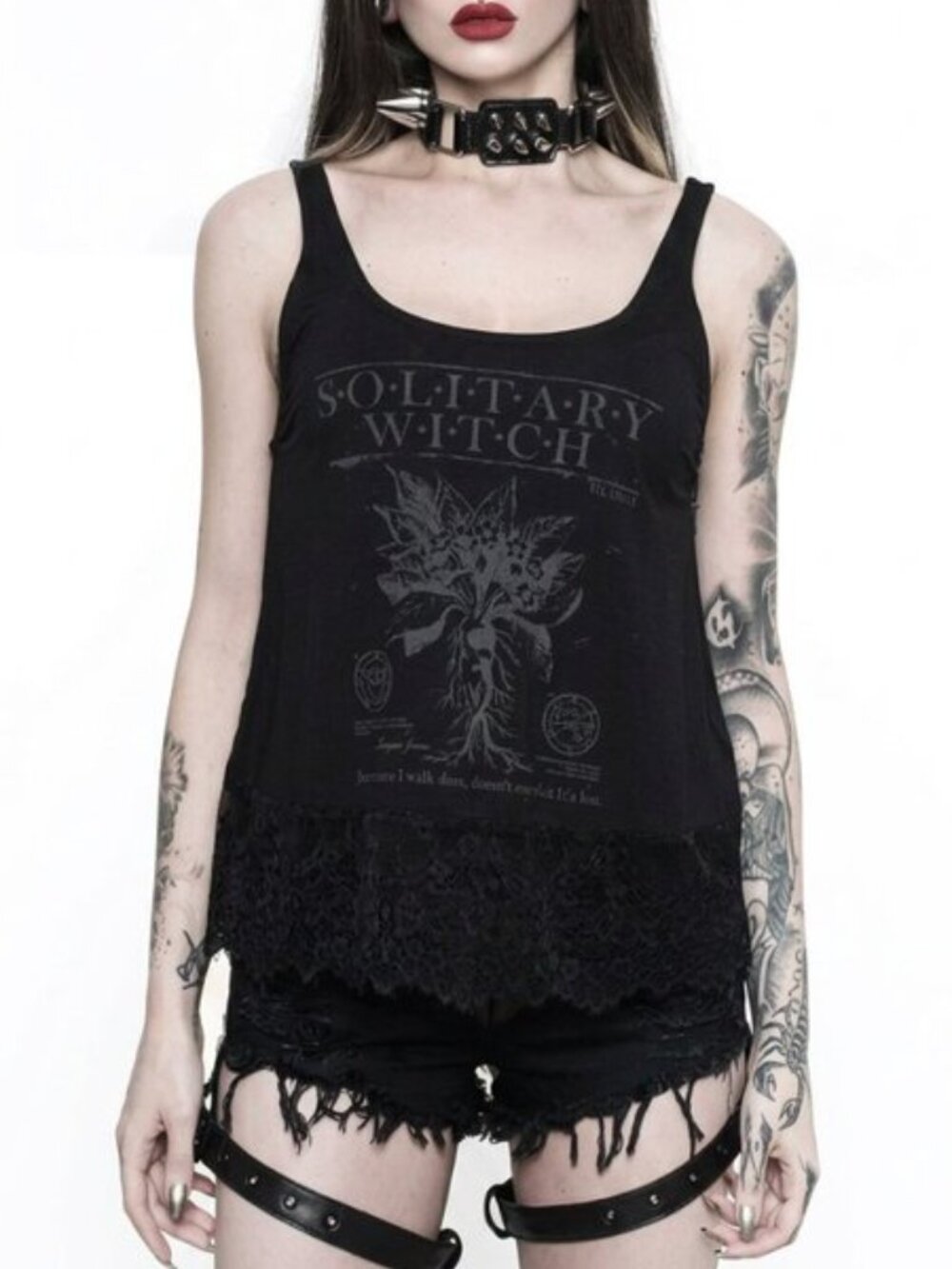 KILLSTAR Botany Solitary Witch lace trim tank top